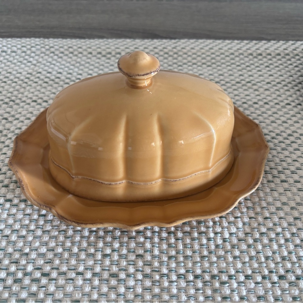 Classic Tan Ceramic Butter Dish